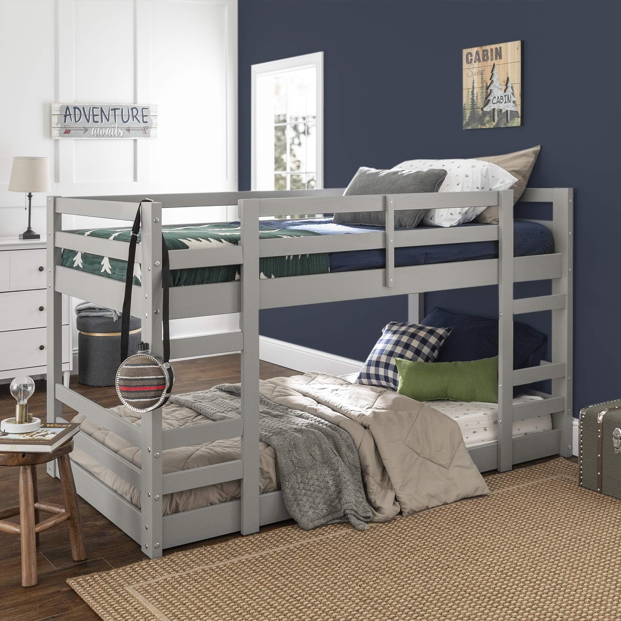 WE Furniture Bunk Bed, Pine, Grey, Twin