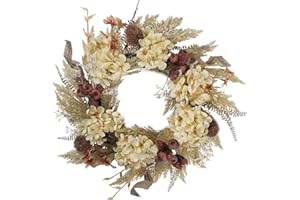 BINFEN 20 Inch Winter Fall Wreaths for Front Door, Boho Front Door Wreath, Fake Dried Hydrangea Flowers, Burlap, Pampas Fall Decorations for Home Farmhouse Front Porch