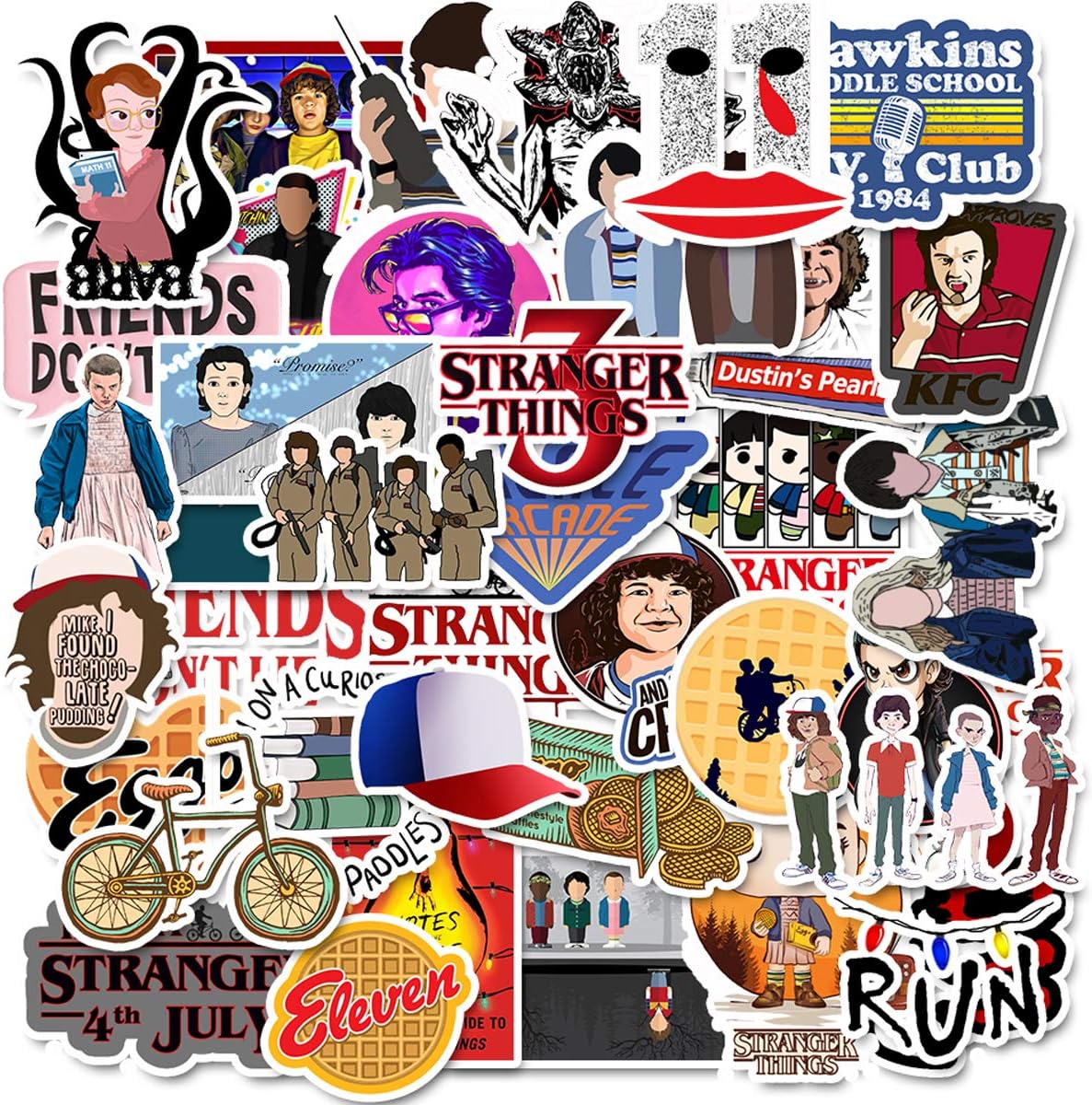 50PCS Stranger Things Stickers Set Random Sticker Decals for Water Bottle Laptop Cellphone Bicycle Motorcycle Car Bumper Luggage Travel Case. Etc (Stranger Things)