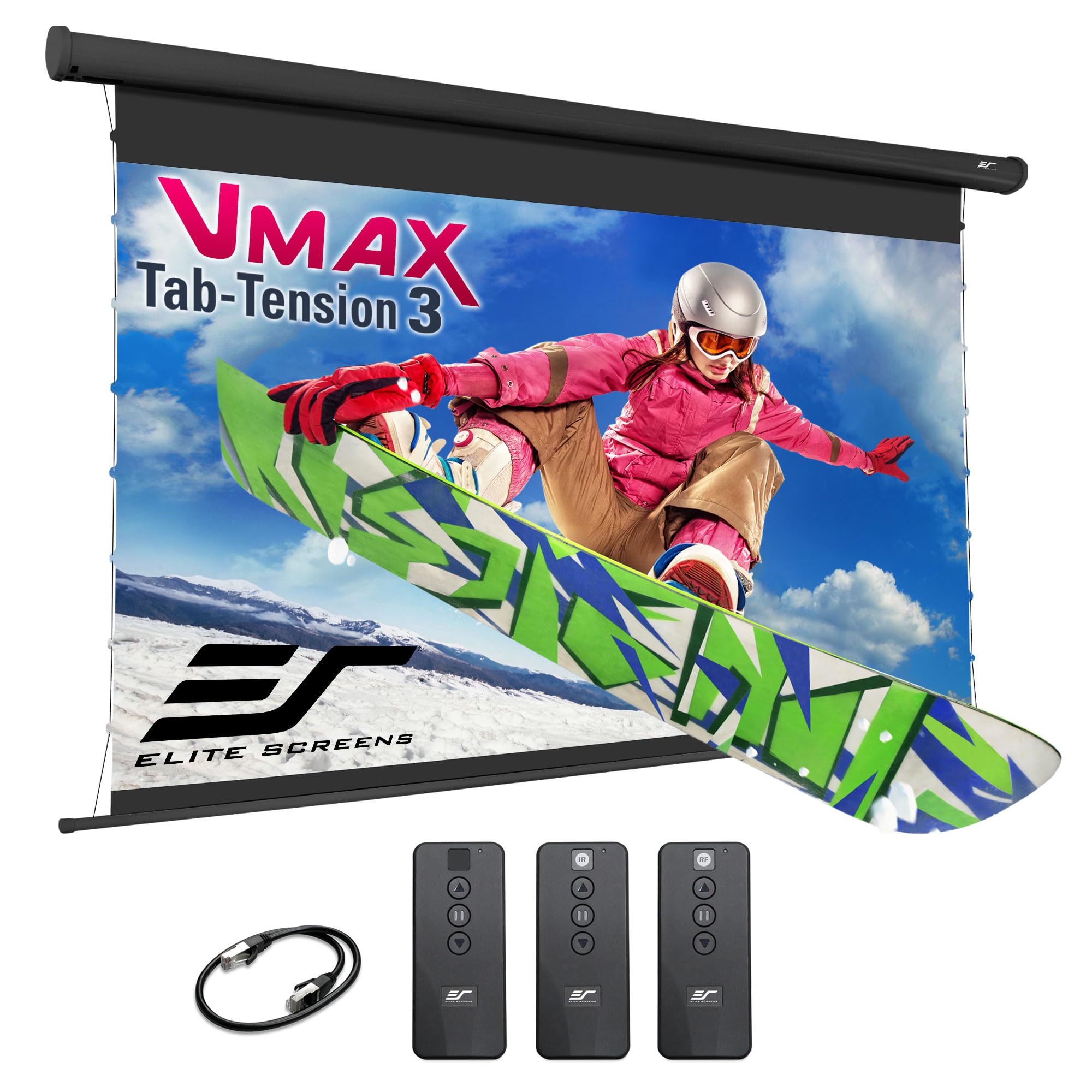 Photo 1 of Elite Screens VMAX Tab-Tension 3 Series, 125 INCH Motorized Projector Screen, 16:9 CineGrey High Contrast Electric Drop-Down, 4K/8K HDR, IR/RF Remote, VMAXT125UCH3