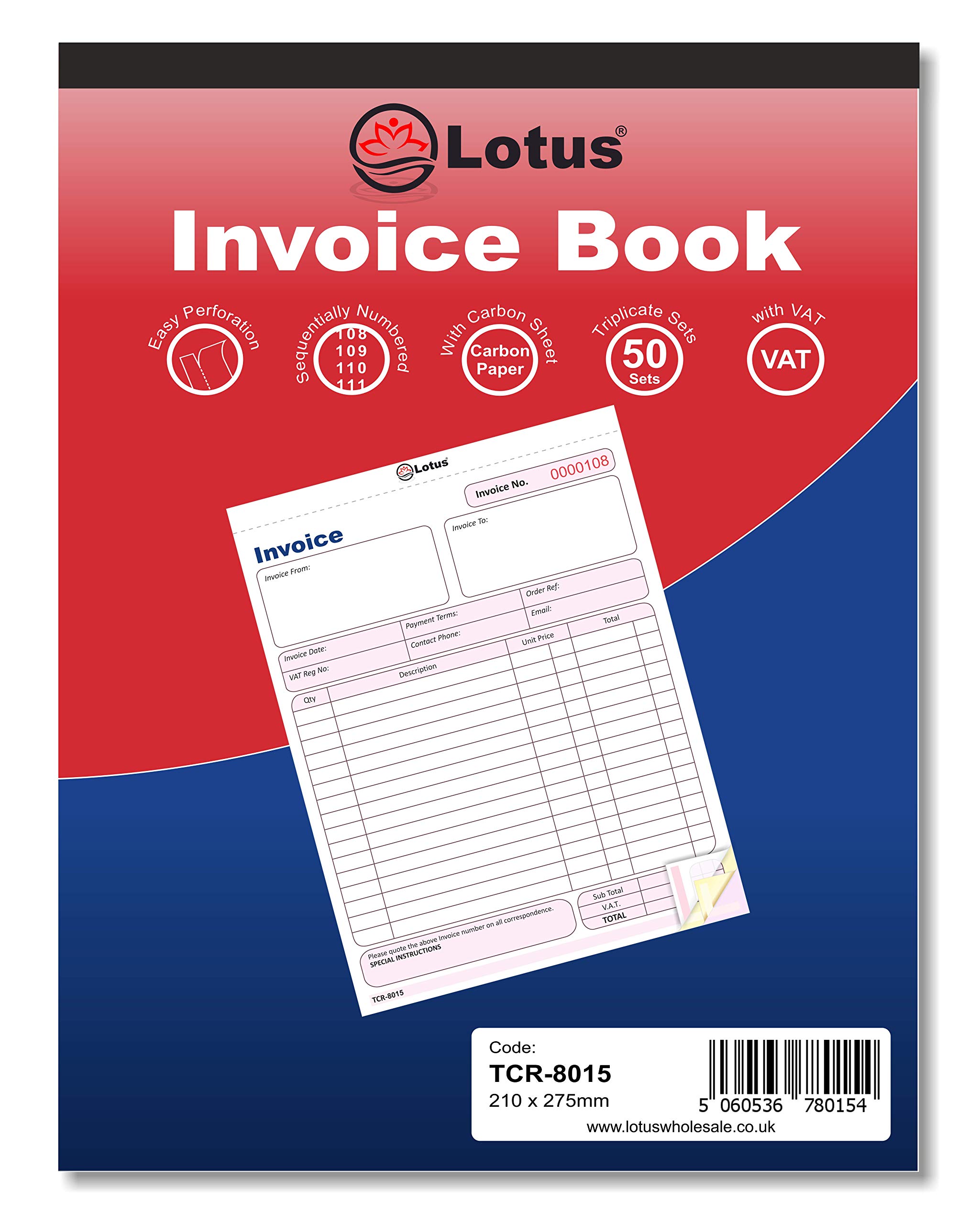 Triplicate Invoice Book | 210 x 275mm | Invoice Book Triplicate, 3-Parts with Carbon Sheet - TCR-8015 (5 Books)