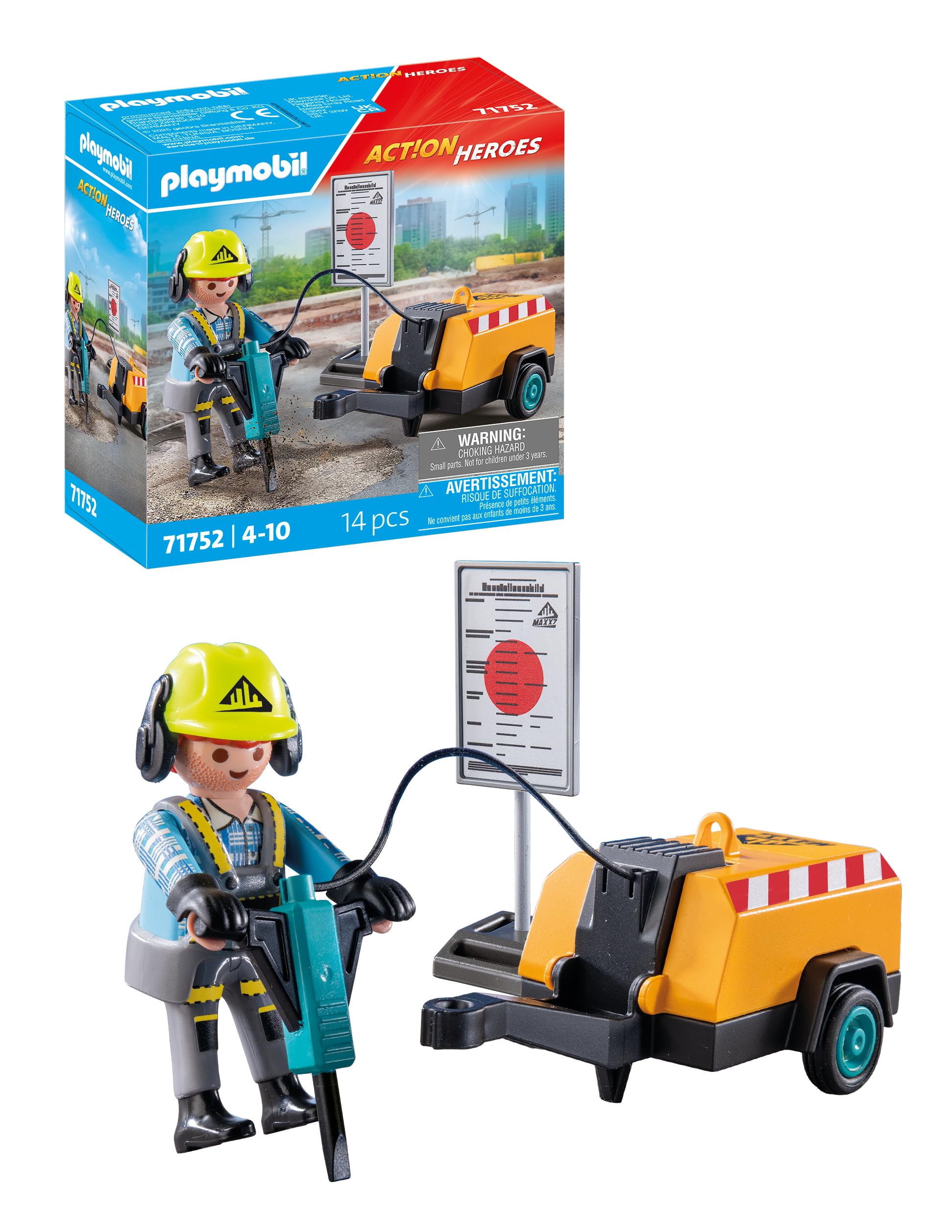 Playmobil 71752 Construction Worker – Figure with Tools & Safety Gear, Imaginative Worksite Role‑Play Toy for Kids Ages 4+
