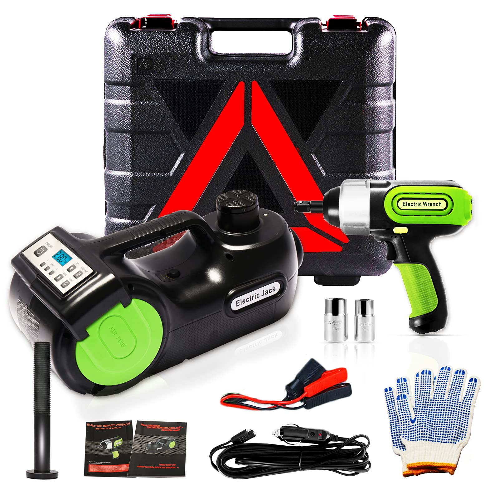 Wayska Electric Car Jack 5 Ton, 12V Electric Hydraulic Floor Jack LCD Display Screen, Electric Jack with Electric Impact Wrench for SUV Sedan Truck Lift and Change Tires