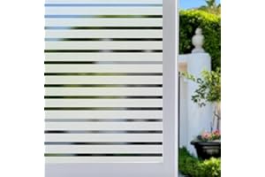 Niviy Frosted Window Film Privacy Sticker Non Adhesive Vinyl Removable Static Cling UV Protection Striped Pattern for Home Office 17.7 x 78.7 Inches