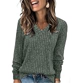 Sampeel V Neck Long Sleeve Shirts for Women Casual Fall Tops Lightweight Tunic Sweaters Fashion Clothes Loose Fit 2025