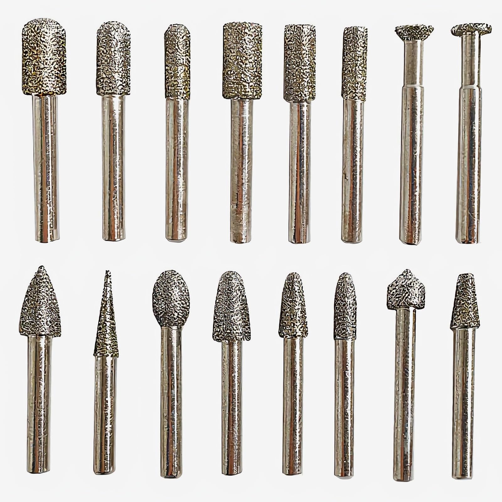 Set of 20 1/4" Shank Diamond Coated Grinding Burrs Sets, 60 Grit Diamond Mounted Points Carving Bits Grinding Bits Grinding Head for 1/4" Die Grinder/Cordless Drill