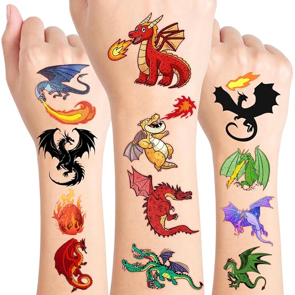 Temporäre Drachen Tattoos Für Kinder & Erwachsene – 6 Bögen, Wasserfest & Hautverträglich | Party-Motiv