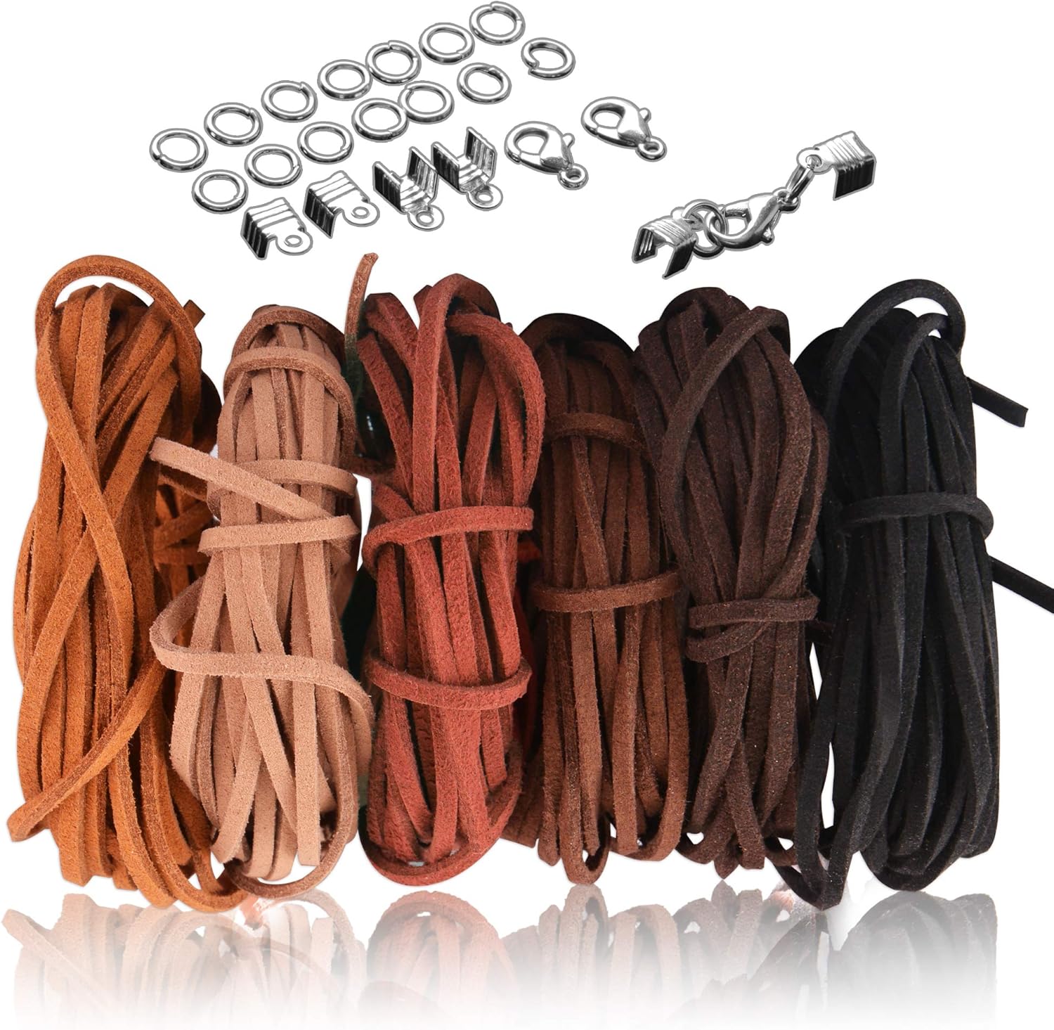 Leather Cords for Jewellery Making SOSMAR 7 Rolls Leather Necklace Cord String Rope Strips 3mm 35m Suede Cords for Making Bracelets Dream Catcher Home DIY Crafts with Cord Ends