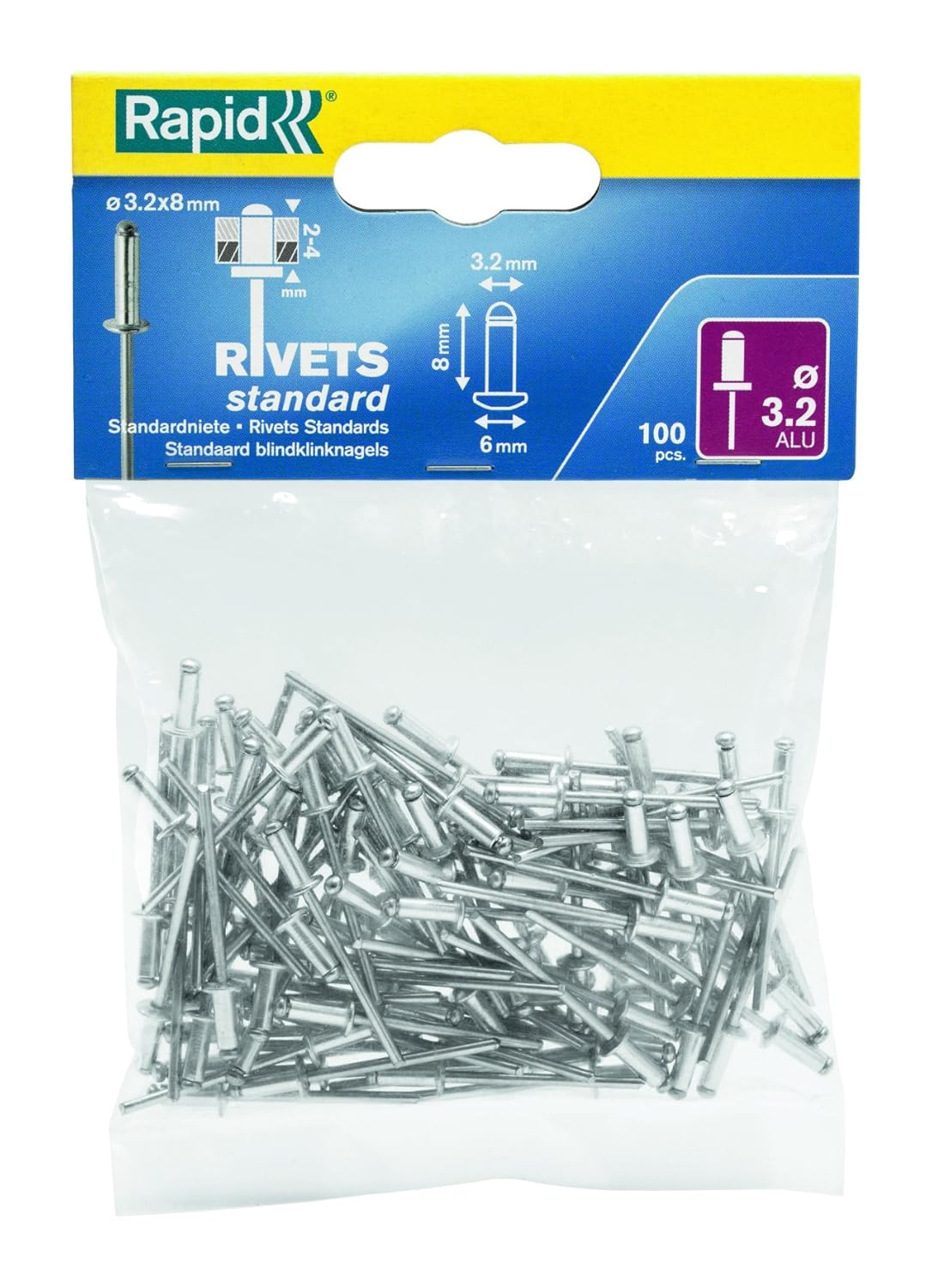 Rapid Rivets Standard Alumium rivets, 3,2 x 8 mm, 5000377 100 Pieces