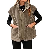 Glamaker Womens Fuzzy Fleece Vest Casual Loose Sherpa Vest Faux Fur Button Down Sleeveless Jacket Coat Outerwear