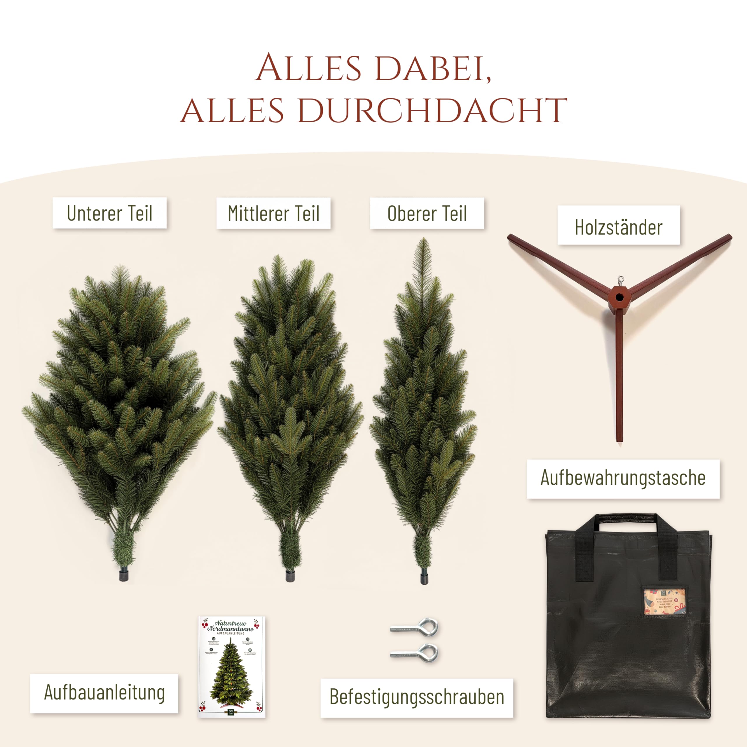 Premium Weihnachtsbaum künstlich 220cm - TESTSIEGER 10 Jahre GARANTIE - Naturgetreu, dichte Zweige, Künstlicher Weihnachtsbaum mit Holzständer – Tannenbaum künstlich von Pure Living
