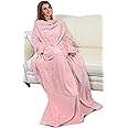 Catalonia Pink Wearable Blanket with Sleeves and Pocket, Cozy Soft Fleece Mink Micro Plush Wrap Throws Blanket Robe for Women and Men