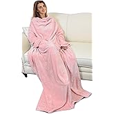 Catalonia Pink Wearable Blanket with Sleeves and Pocket, Cozy Soft Fleece Mink Micro Plush Wrap Throws Blanket Robe for Women and Men