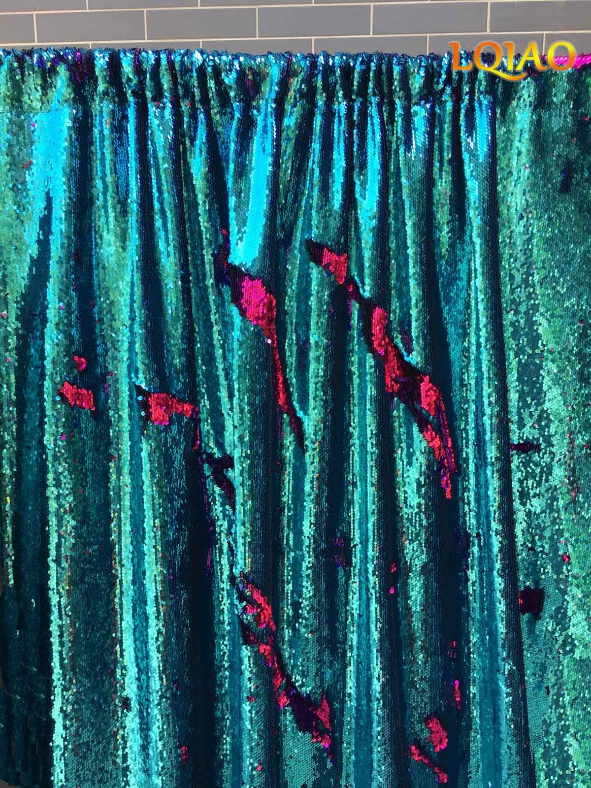 LQIAO 4x6FT Turquoise Fuchsia Sequin Fabric Mermaid Fish Scale Design Reversible Sequin Fabric Photography Backdrop Baby Ceremony Party DIY