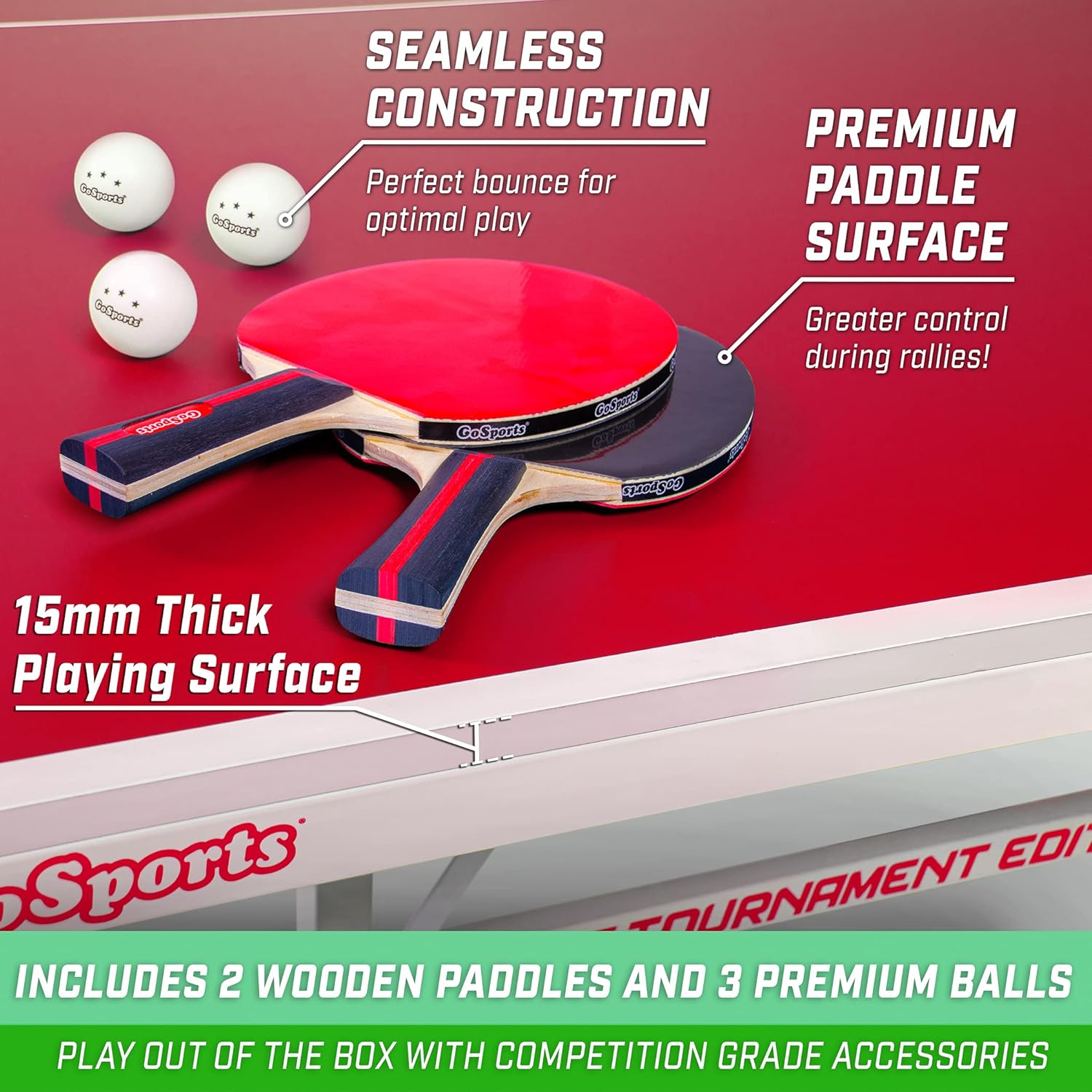 GoSports Indoor Tournament Table Tennis Set - Includes Full Size Tournament Table with Net, 2 Paddles, and 3 Balls with Carrying Case: Sports & Outdoors