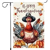 Happy Fall thanksgiving Garden Flag, Give Thanks Turkey Fall Garden Flags 12×18 Double-Sided Small Vertical Rustic Farmhouse Burlap Yard Outside Decoration