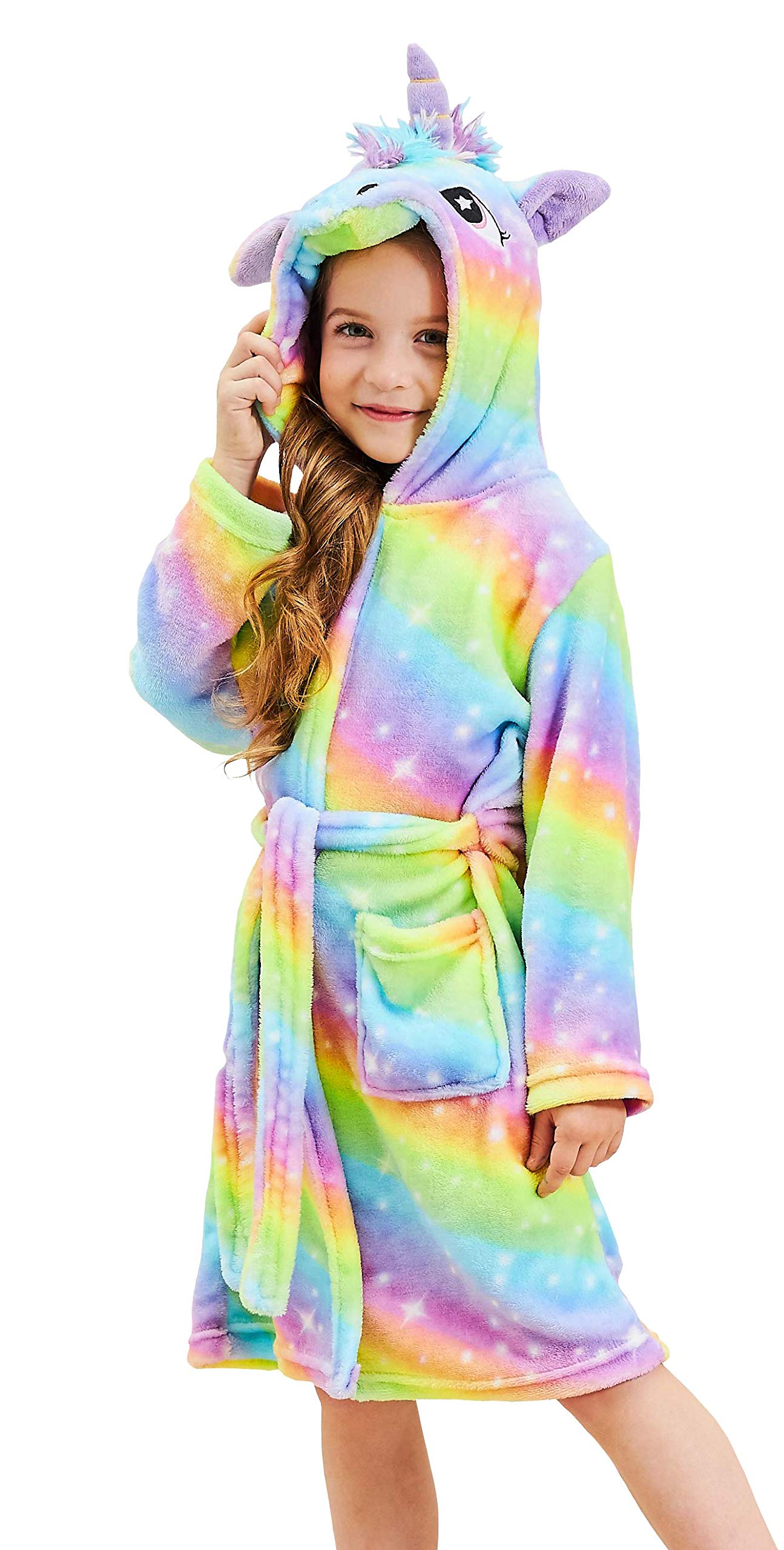 FuRobes Unisex Kids Unicorn Robes,Soft Flannel Hooded Bathrobe