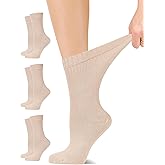 LAETAN Women's Diabetic Crew Socks, Made with Rayon | Loose Fit, Seamless | Size 6-9/10-12, 3 Pairs