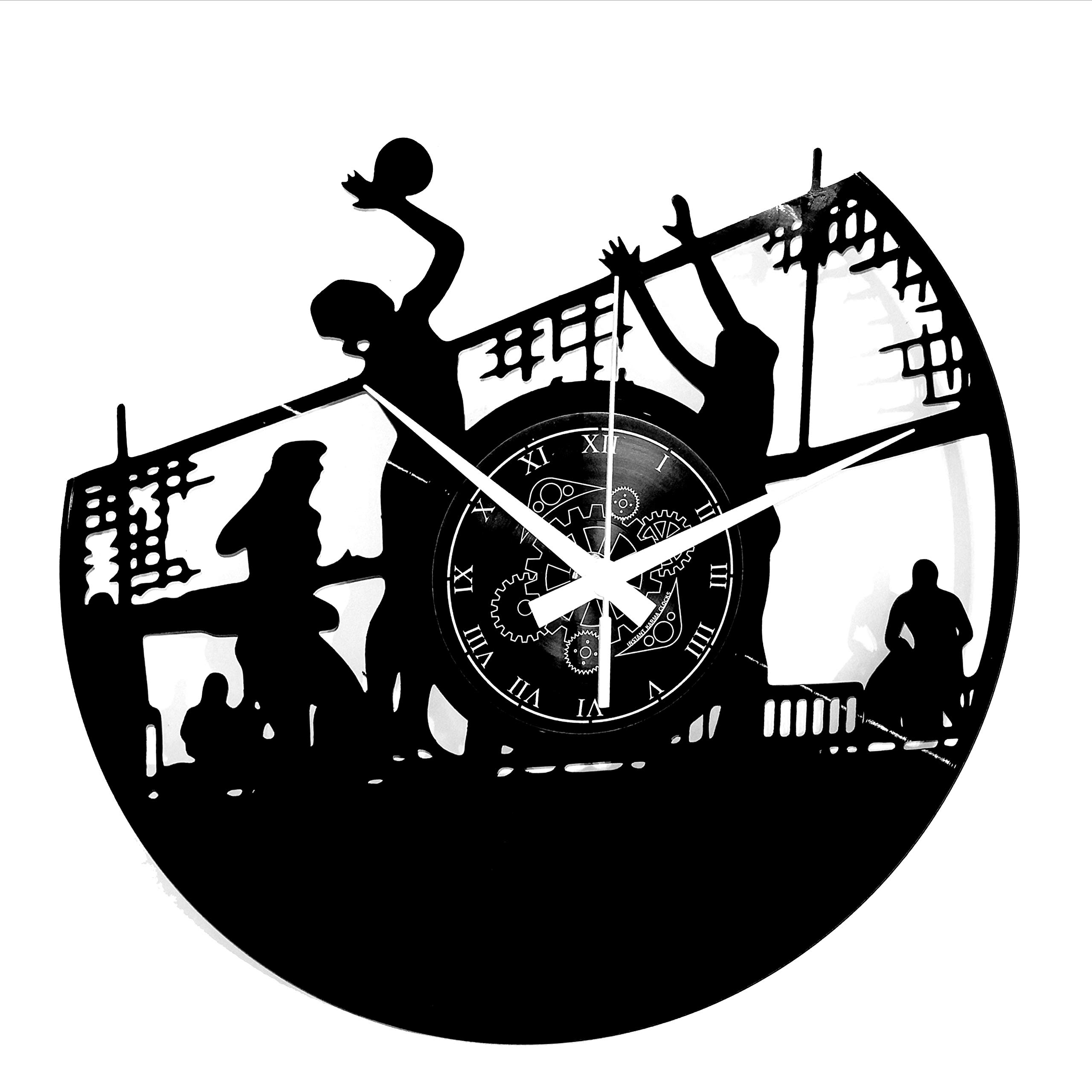 Instant Karma Clocks | Volleyball Wall Clock | Dynamic Court Scene with Players and Net | Silent Quartz Movement | Perfect for Athletes, Sports Fans and Gym Decor