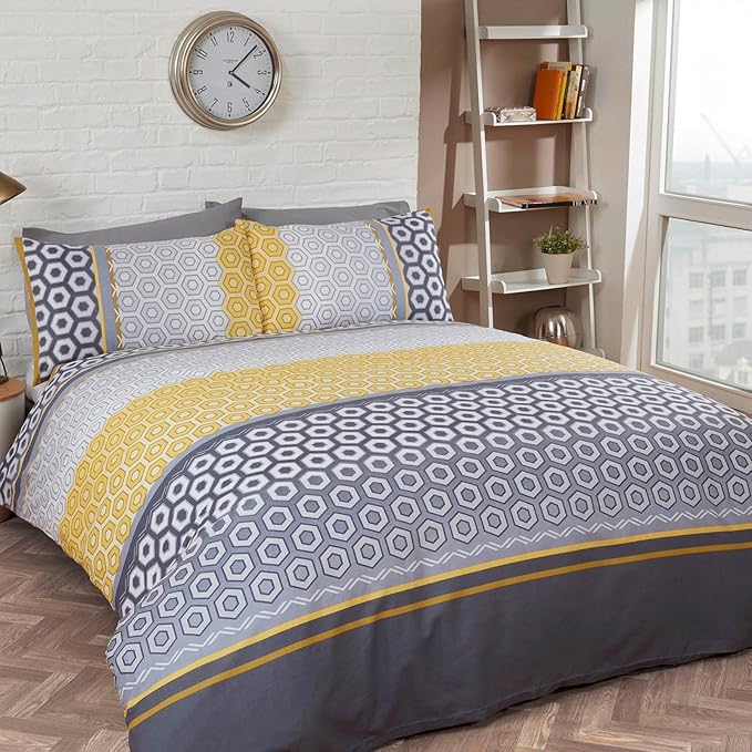 Just Contempo Geometric Duvet Cover Set, Ochre Yellow, King Amazon.co