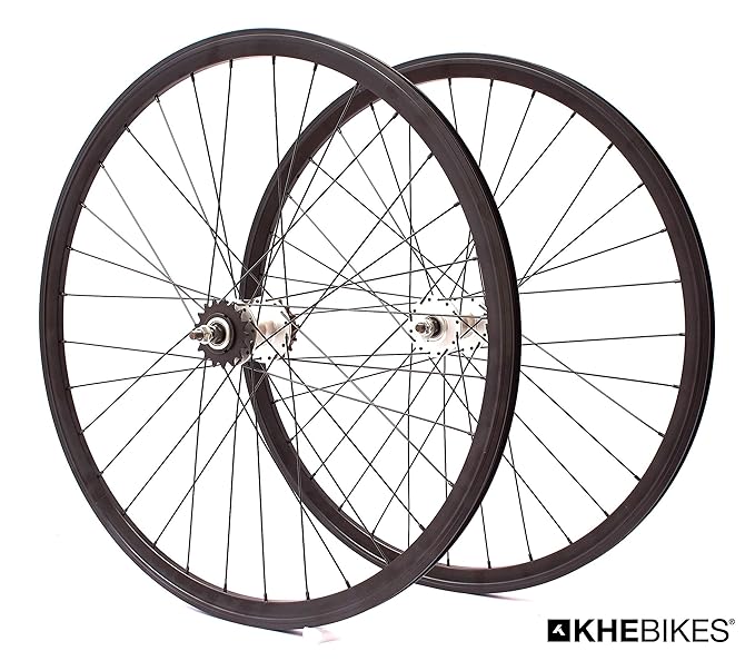 KHE Fixie Laufradsatz 700c Industriegelagert 30mm Hoch Doppelkammerfelgen schwarz mit Starr- und Freilaufritzel - C5 HW