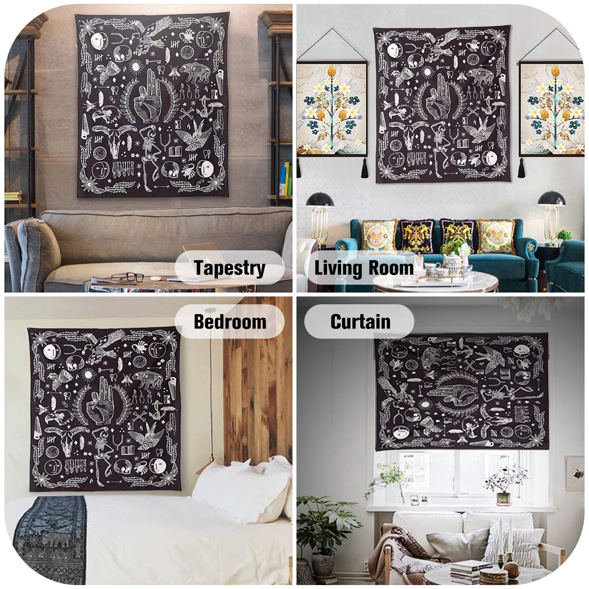 Jeteven Hippie-Tapisserie Mandala Wandteppich Blau forest Tuch, indisch Elephant Wandbehang Wald, Wall Tapestry Boho Yoga Strandtuch Picnic Throw, Wand Deko 165X148cm (H)