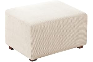 Flamingo P Oversized Ottoman Slipcover Sofa Spandex Jacquard Stretch Storage Ottoman Slipcover Protector Covers (X-Large, Biscotti Beige)