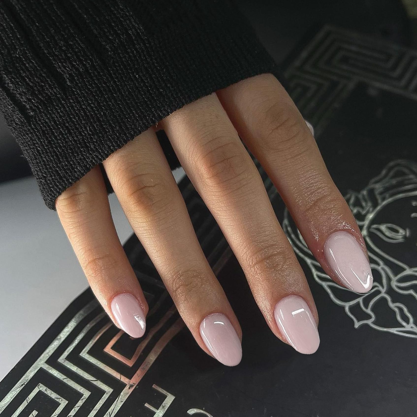 Dusty Baby Pink Press on Nails Short Oval Round Nails Glue on, SXVME Short Fake Nails Press ons, Acrylic False Nails Handmade of Gel, Best Thick Natural Almond Nails for Big & Petite Fingers, 24Pcs - Image 2