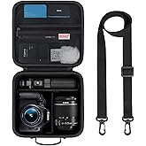 BOVKE Travel Camera Case for Canon EOS Rebel T7/R50/R6 Mark II/R100/R50 V/T6/R8/R10/R5 Mark II/RP/R7/R5/T100 and Other DSLR SLR Cameras, Extra Lens and Tripod with Dividers & Shoulder Strap, Black