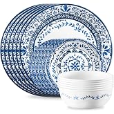 Corelle Vitrelle 18-Piece Service for 6 Dinnerware Set, Triple Layer Glass and Chip Resistant, Lightweight Round Plates and Bowls Set, Portofino