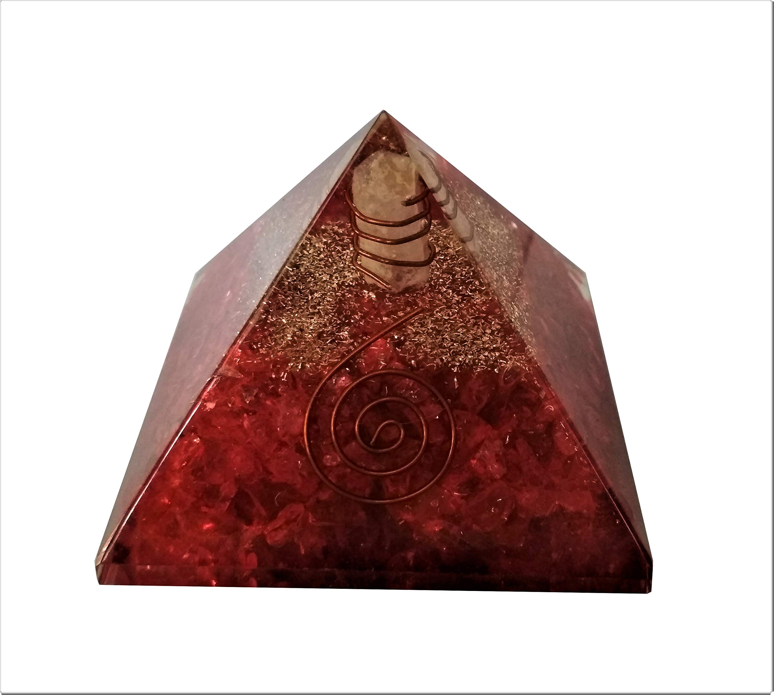 Purpledip Red Jasper Orgone Pyramid with Crystal Quartz Energy Rod: Good Luck Healing Charm, Divine Spiritual Crystal Stone (11510)