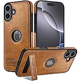 KSELF Leather Case for iPhone 17 Case, Protective Slim with Kickstand Shockproof Phone Cases, Built-in Invisible Stand Compatible with iPhone 17 6.3'' (Brown)