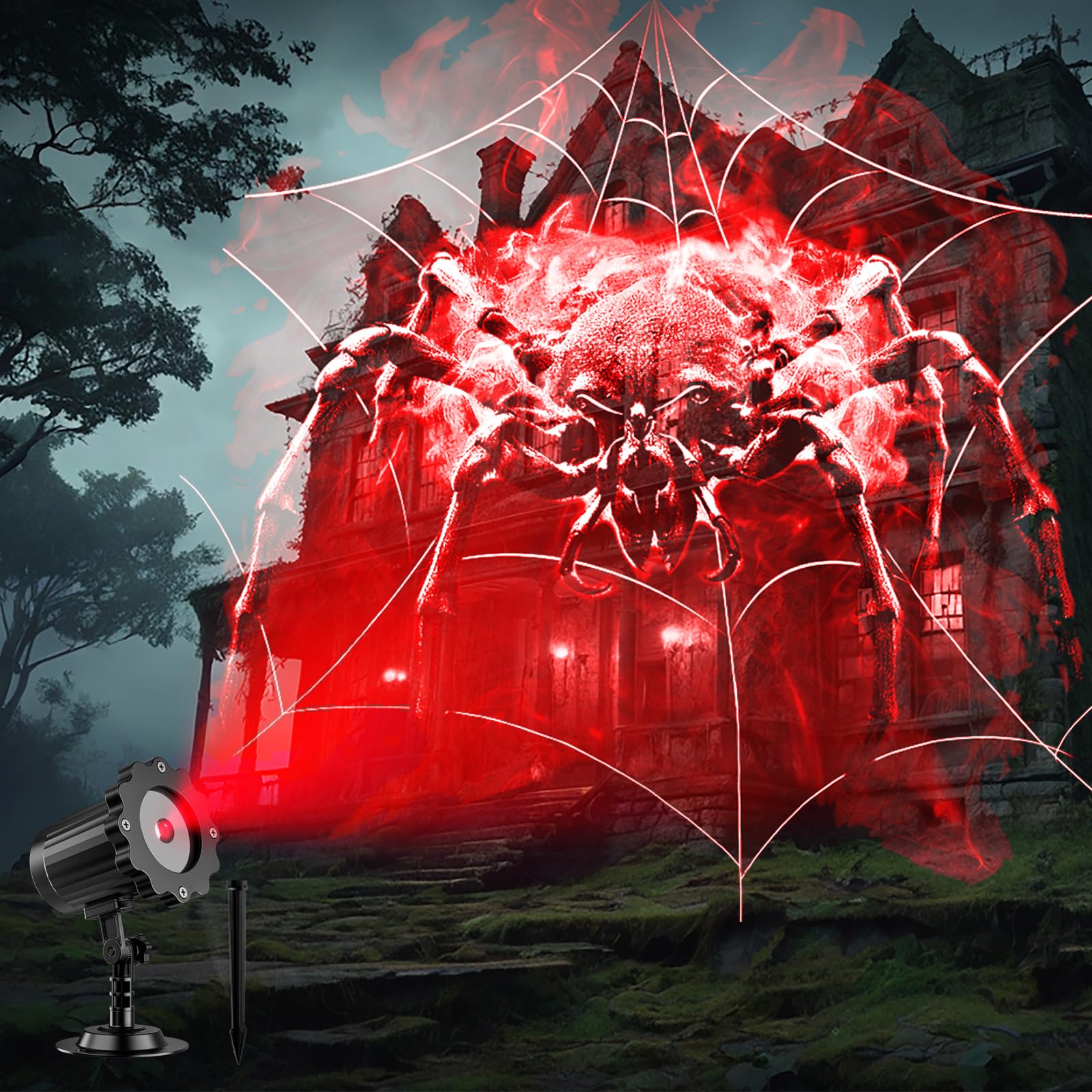 Photo 1 of Halloween 3D Dynamic Ghost Spider Hologram Projector Light - Waterproof Outdoor for Window, Ground, Roof, Wall, Cemetery Decor