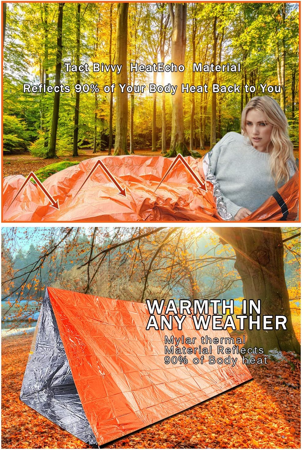 ACVCY Emergency Sleeping Bag, 2PCS Lightweight Emergency Bivy Sack Survival Compact Survival Sleeping Bag Waterproof Thermal Emergency Blanket Multi-use Survival Gear for Outdoor, Hiking, Camping : Home & Kitchen