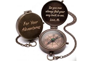 Engraved Brass Compass for Men – Personalized Vintage Antique Pocket Compass – Custom Keepsake Gift for Son, Husband, Dad, Bo
