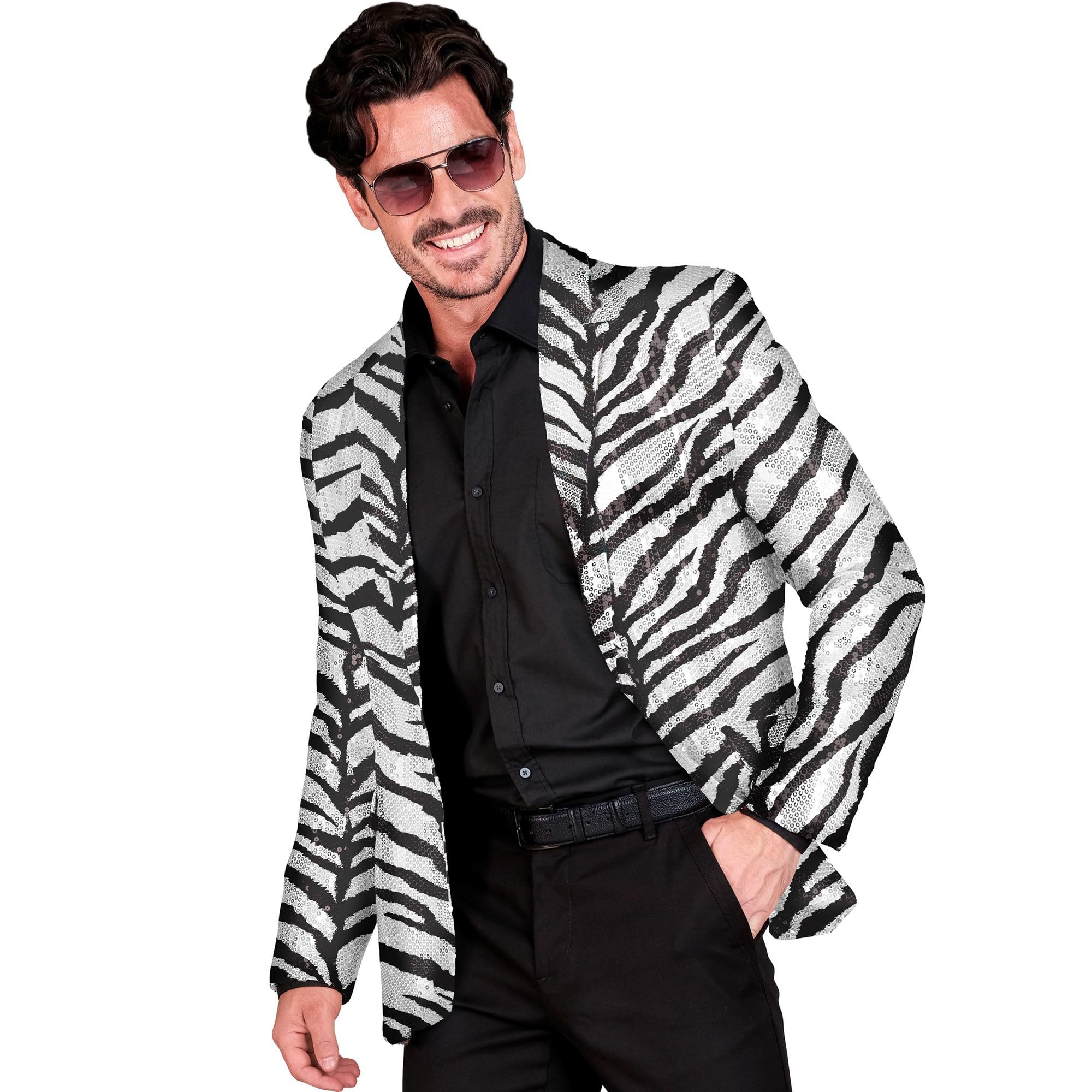 Widmann - Party Fashion Men's Sequin Zebra Stripe Disco Fever Schlagermove Jacket