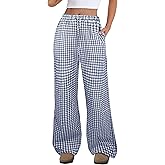 ANRABESS Women's Striped Gingham Pants 2026 Spring Pajama Lounge Boxer Pants Casual Wide Leg Drawstring PJ Bottoms Trousers