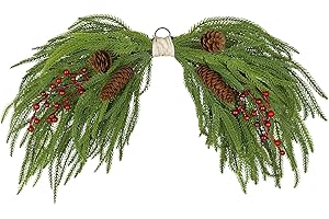 ARBORUS Artificial Christmas Swags with Norfolk Pine, Red Berries and Pinecones, 24" Christmas Thanksgiving Decorations for Front Door, Mantel, Staircase, Window, Xmas Décor