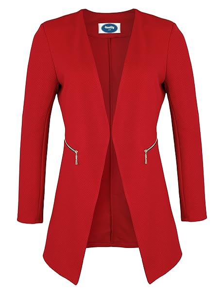 4tuality Damen Blazer lang kragenlos mit Zipper