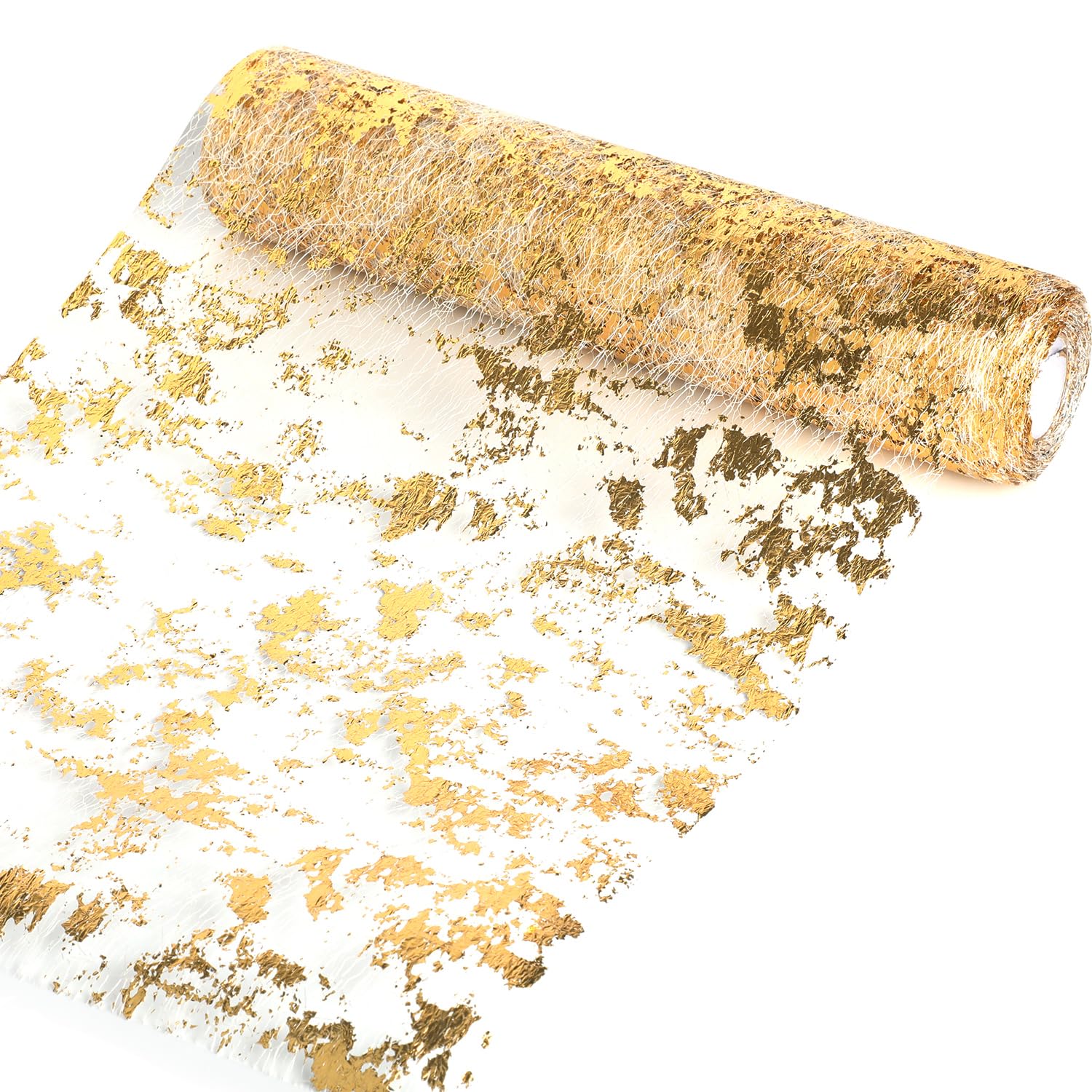 ktxaby 10Mx28cm Glitter Metallic Gold Table Runner,Gold Foil Table Cloth,Thin Mesh Sparkle Table Runner Roll Table Decorations for Dinner Party Wedding Christmas Table Decoration