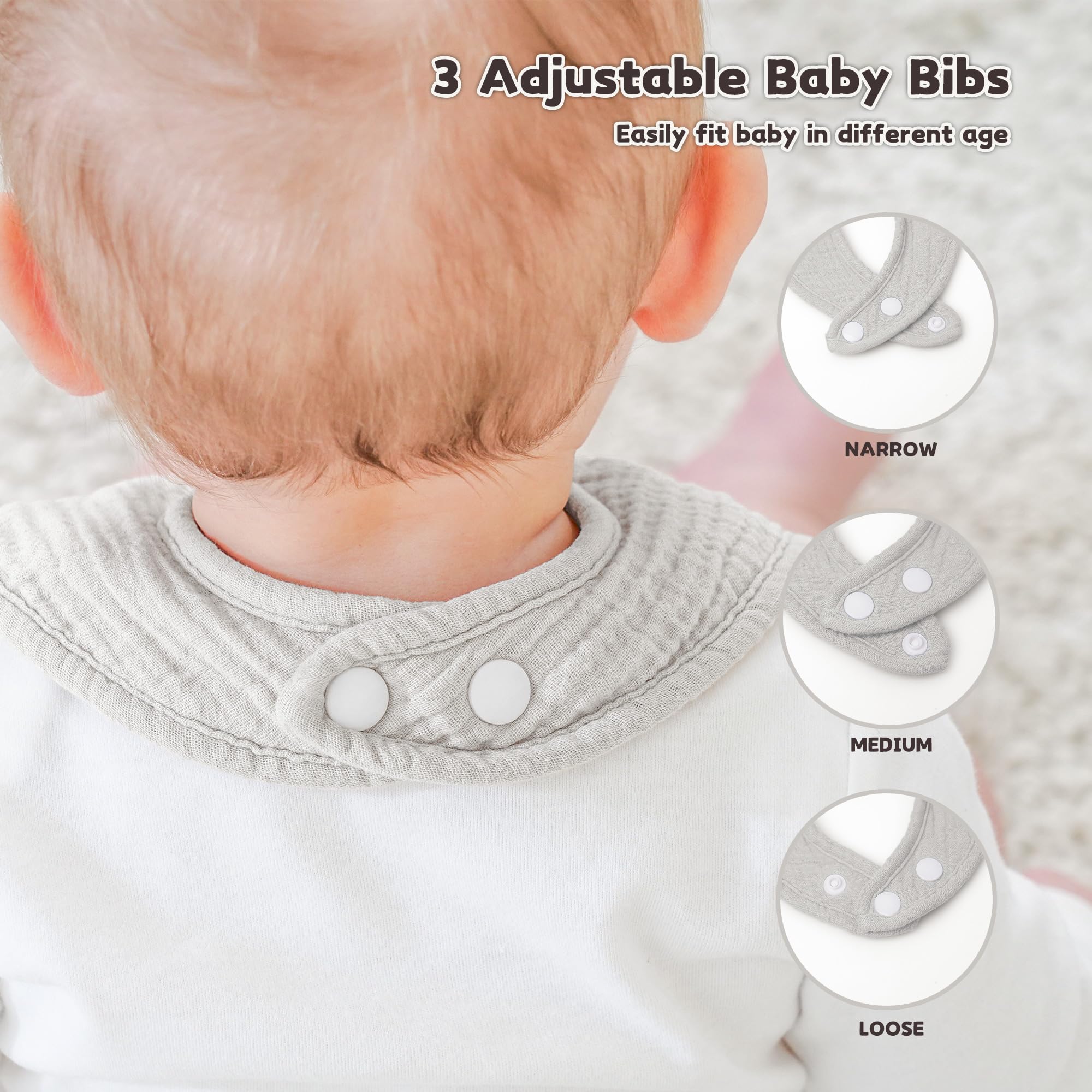 Susurration Muslin Baby Drool Bibs 6Pack Soft Square Adjustable Baby Bandana Bibs for Unisex Girls & Boys