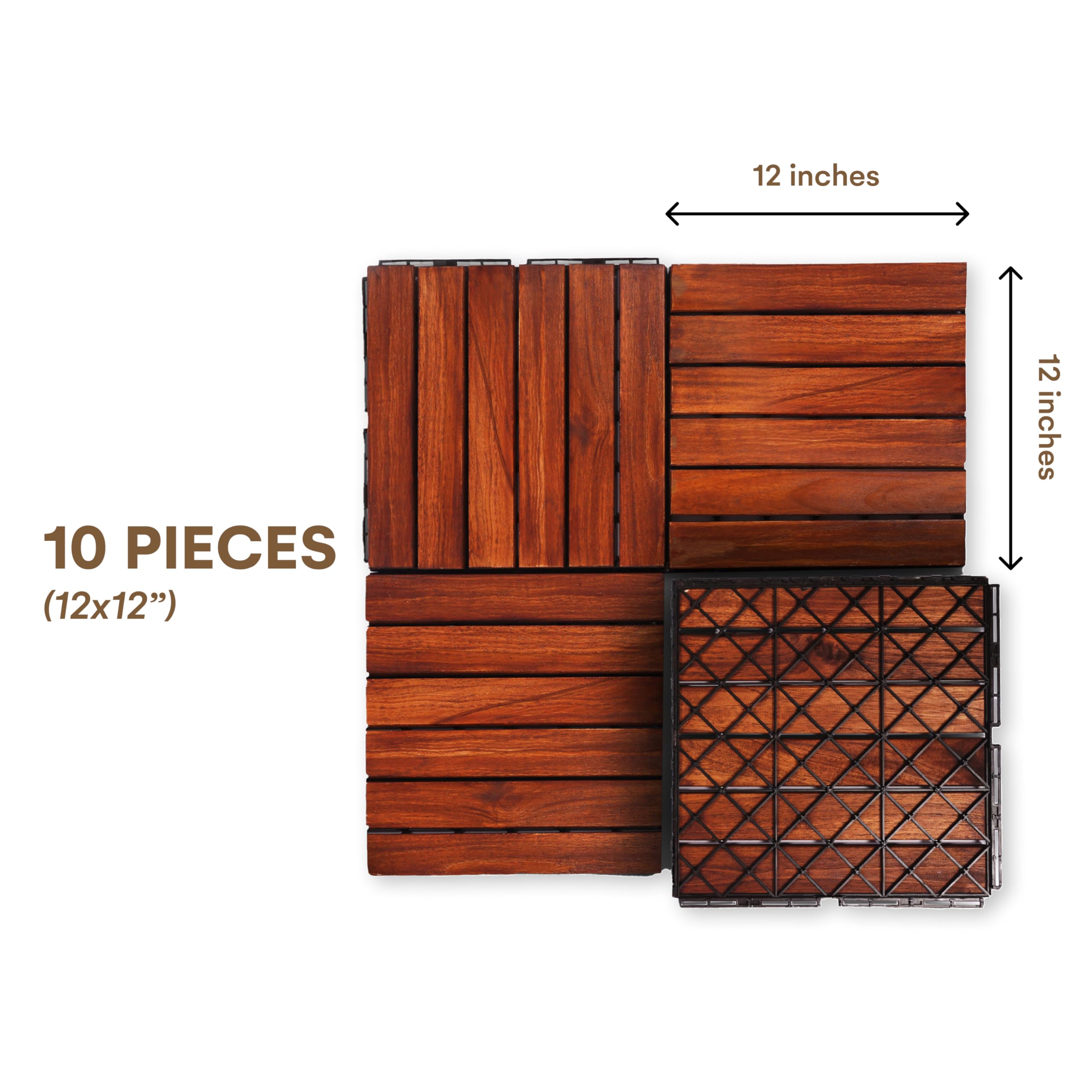 flybold Acacia Wood Patio Flooring Interlocking Deck Tiles (Pack of 10