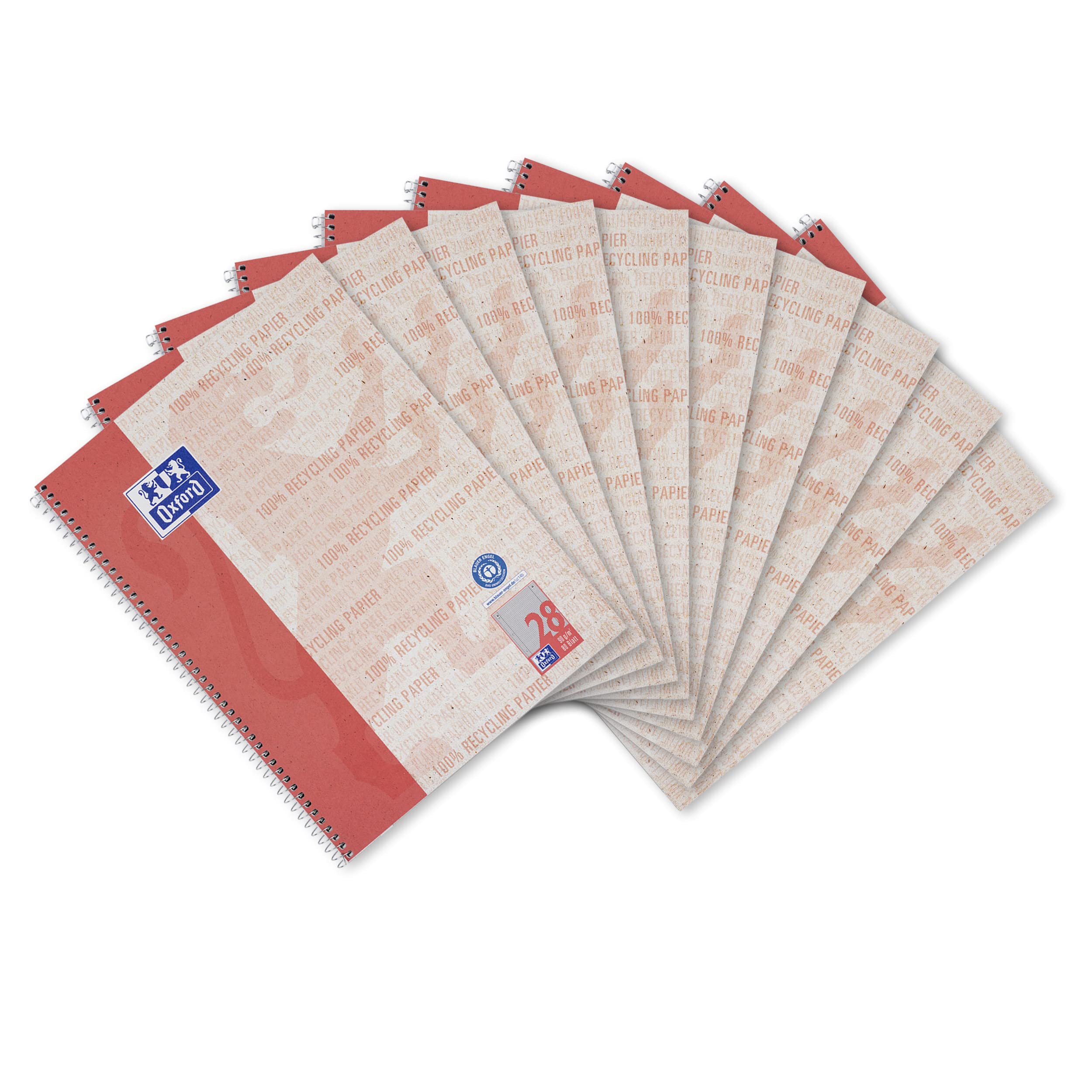 Oxford Recycling College Notepad A4 Squared with Double Margin 80 Sheets (Pack of 10)