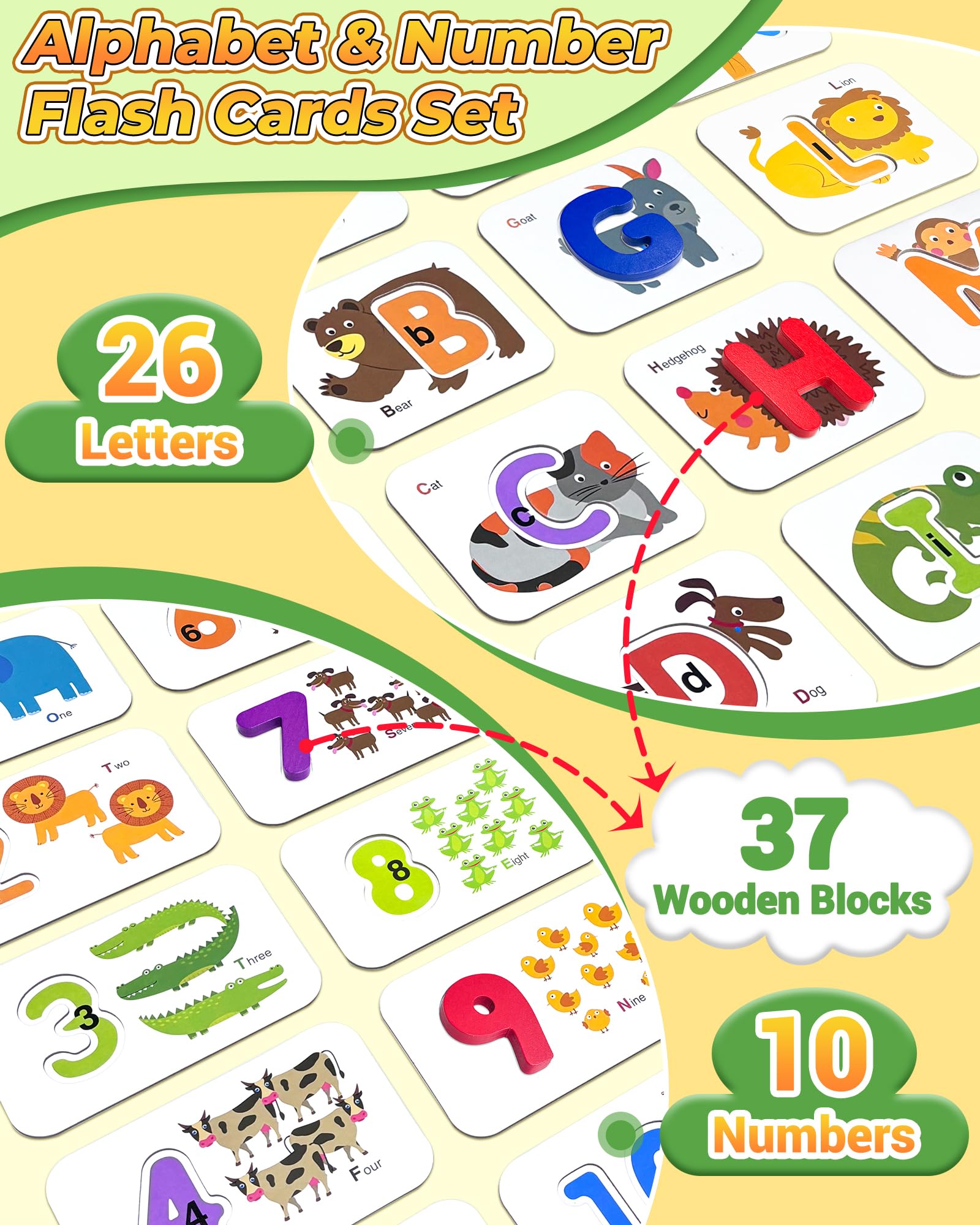 Alphabet Flash Cards, ABC Learning Toys for Kids 3-5, Wooden Letters Number Blocks Sight Words Matching Game, Toddler Preschool Learning Activities, Montessori Educational Toys for 3+ Year Old