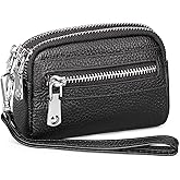 SENDEFN Coin Purse for Women Leather Wristlet Double Zip Around Small Change Pouch