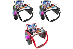 EVERYTHINGINPLACE 3 PK - Kids Car Seat Activity Tray | Inspire Active Toddlers & Big Kids for Years! Dry-Erase White Board & Eating Snack Travel Tray with No-Drop Tablet iPad Holder Stand & Art Supplies Storage Pocket