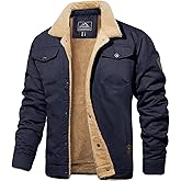 MAGCOMSEN Men's Winter Jacket Lined Sherpa Jacket Warm Trucker Coat Multi Pocket