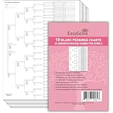 10 Genealogy Pedigree Charts, 8 Generations/256 Names Each | Ten genealogy charts to fill in 8 generations and up to 256 names each. Clear fonts and numbered cells for tracing ancestors.