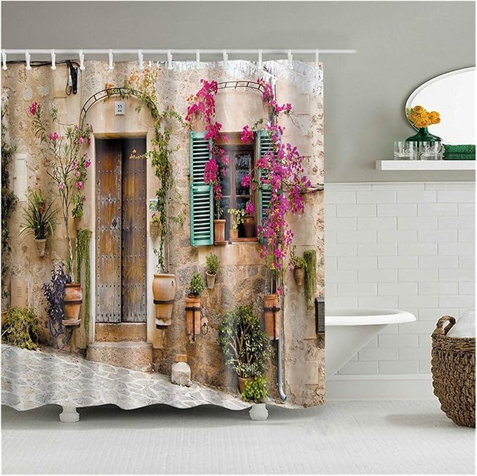 Shower Curtain Old Building Landscape Scenery Print Shower Curtain