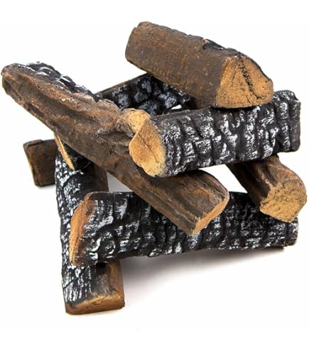 Barton 8pc Ceramic Log Stack Wood Fireplace Log Gas Realistic Logs Set - View #2